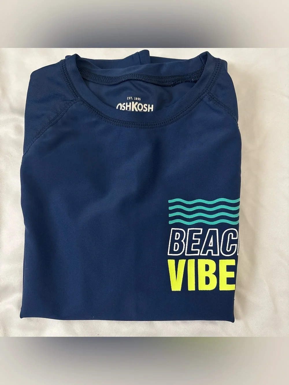 OshKosh B'gosh Navy Long-Sleeve Rash Guard with Teal and Neon Yellow Accents